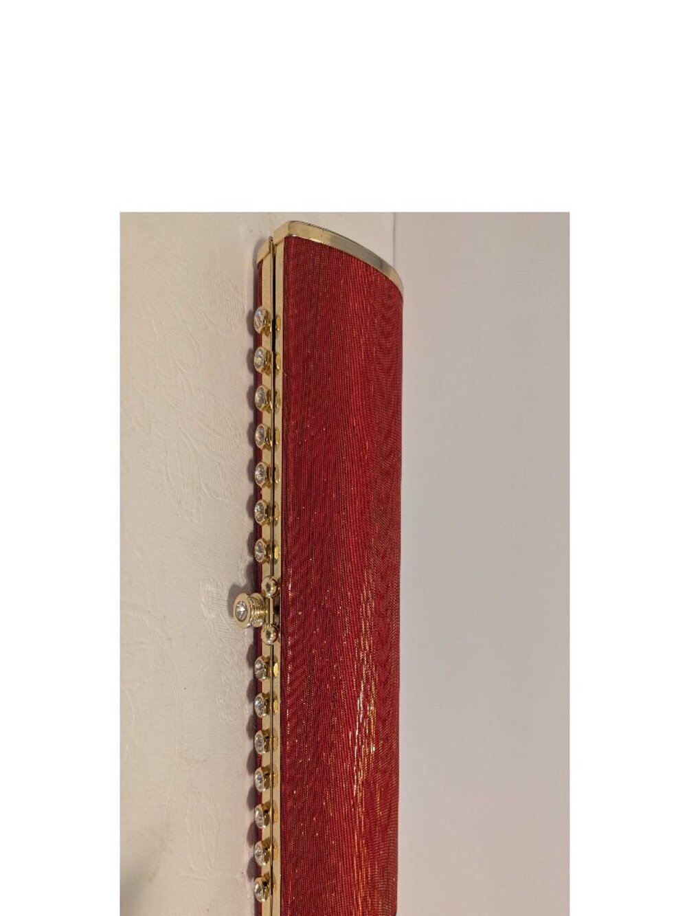 Long Sparkly Red Clutch Purse with Rhinestones Set in Gold Trim Very Blingy